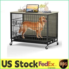 Dog Crate Furniture, Indoor Kennel with Double Doors, Wheels & Pull-Out Tray,NEW