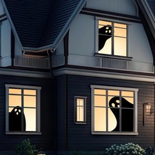 3 Pcs Halloween Ghost Silhouette Window Decor Large Ghost Clings Fabric Curtain