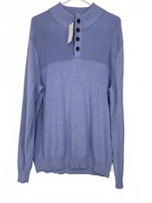 Club Room Men's XL Cotton Henley 1/4 button up Sweater Mock Neck Light Blue