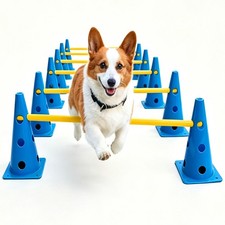 12 Dog Agility Hurdle Cones, 3 Adjustable Heights for Dog Training Blue