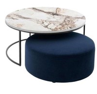Couchtisch + Hocker Praktisches Wohnzimmer Set 2-Teilig Runder Tisch