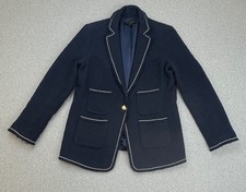 Talbots Blazer Women 10 Blue 100 Cotton 1-Button Gold Buttons Lined Jacket