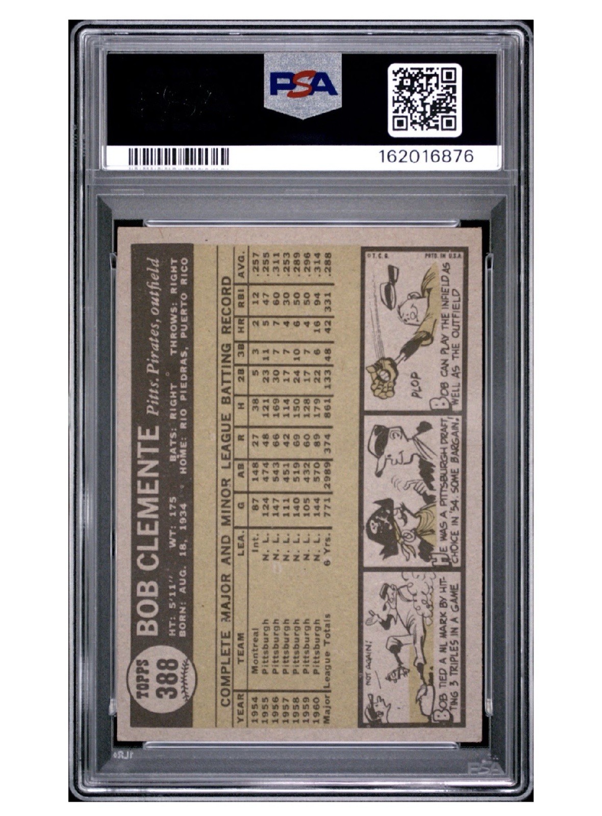 1961 Topps #388 BOB ROBERTO CLEMENTE PSA 4 - Centered Beauty! 🎆 Read!! view 2