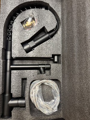 Homefy Commercial Kitchen Faucet Spring Pull Down Sprayer Matte Black 1 Hole NEW