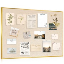 Bulletin Board with Linen 24'' x 18'' with Golden Aluminum Frame, Fabric Cork...