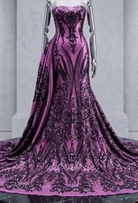 Purple 4way stretch sequin Lace fabric 50 Width Sold By The Yard