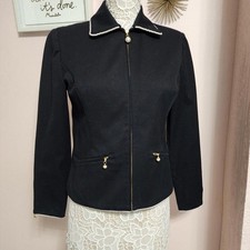 NWOT St. John Sport marie gray Black jacket blazer zip pearls Petite S
