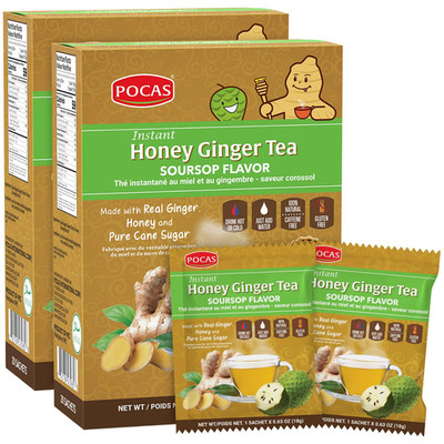 Honey Ginger Instant Tea Powder, Soursop Flavor 2-Pack, Ginger Extract & Real Sw