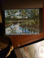 Surreal Acrylic Painting Trees Native Art Canadian Spruce Cliffs