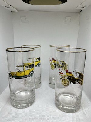 Vintage Gläser mit Goldrand - Oldtimer (Wolseley, Rolls-Royce)
