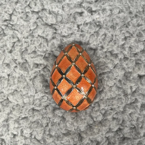 Vtg. Carolee Gold Tone Enamel Orange With Rhinestones Egg Brooch Costume Jewelry