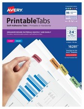 Avery Printable Self-Adhesive Plastic Tabs, 1-1/4", Repositionable Adhesive, Ass