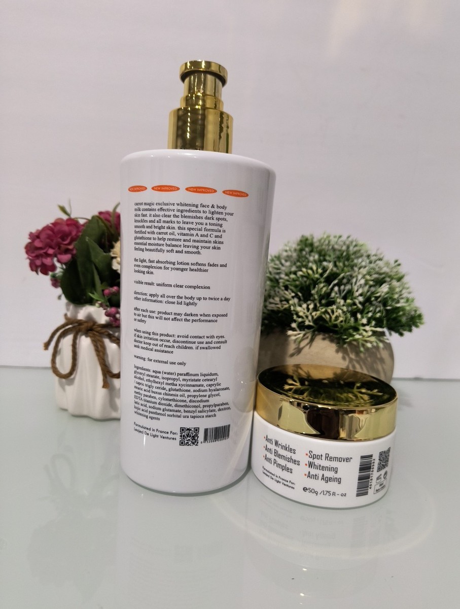 fair and white original glutathione maxi tone Carrot Magic Exclusive Whitening Face & Body Milk Lotion & Face Cream.  60SPF