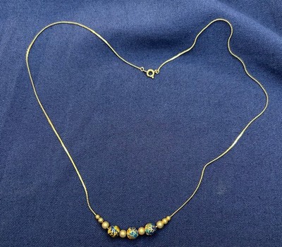 Vintage Gold Tone Chain with Cloisonne Enamel Gold, Four Big and Small Charms
