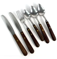 VTG Washington Forge TOWN & COUNTRY Wood Handle Stainless USA Flatware Lot Of 6
