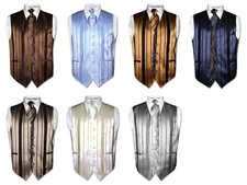 Men's Dress Vest  NeckTIE Solid Color Woven Striped Design Pattern Neck Tie Set