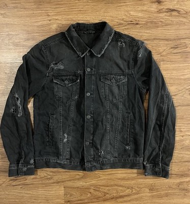 Topman *Heavily Distressed* Black Denim Jacket   Size M 