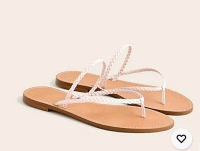 New J Crew Brown Pink Leather Capri Braided Strap Flip Flop Sandals 10