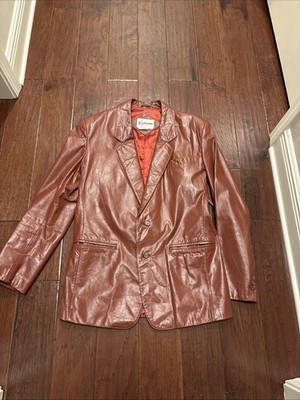 Chess King Vintage Mens Red Genuine Leather Jacket-Size 42- 70s Style