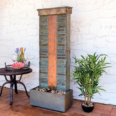 Rippled Slate Indoor Water Fountain with LED Light - 48 in by Sunnydaze