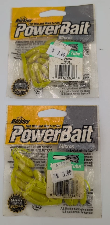 Lot of 4 - Berkley Powerbait 1 inch Power Tube - Black (2) / Yellow (2) - 15/pk - Image 2 of 3