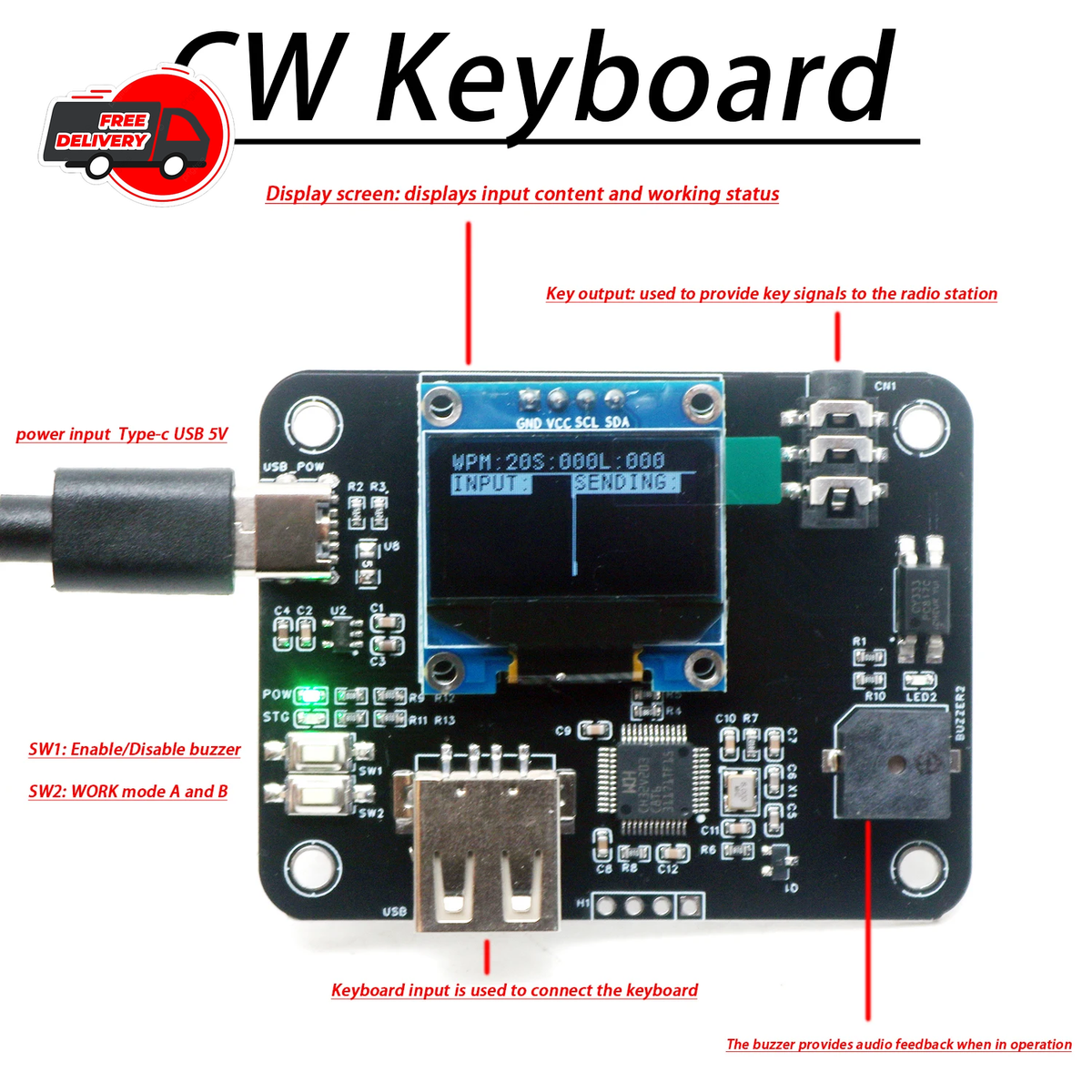 CW Morse Code Keyboard Adapter OLED Ham Radio Training Practice