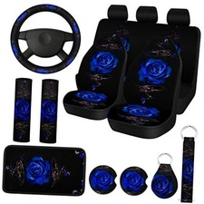 15 Pcs Rose Flower Car Seat Covers Set for Women, Universal Full Set with