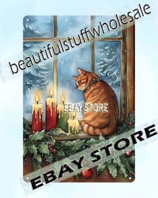 Candle Cat Tin Sign classic winter festive decor