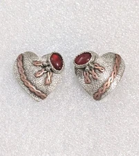 Vintage Navajo Sterling Silver Natural Carnelian Heart Shaped 19mm Earrings