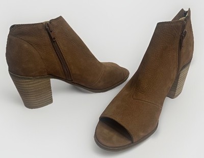 Lucky Brand Women's 7 Ankle Boots Tan Brown Suede Side Zip Peep Toe Block Heel
