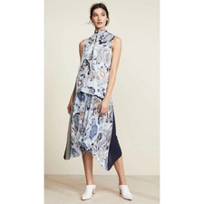 Tory Burch Margaret Blue Floral Plaid Silk Patchwork Pleated Midi Dress 14