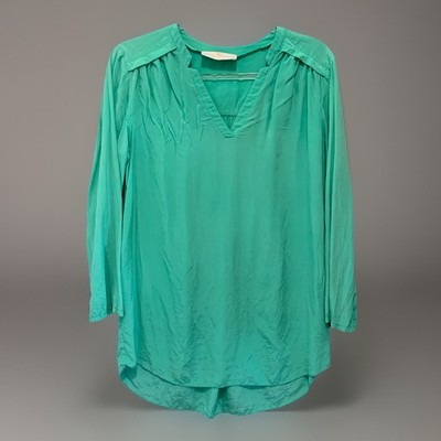 Amanda Uprichard Womens Simon Mint Silk Long Sleeve V Neck Hi-Lo Dress Top, SZ M