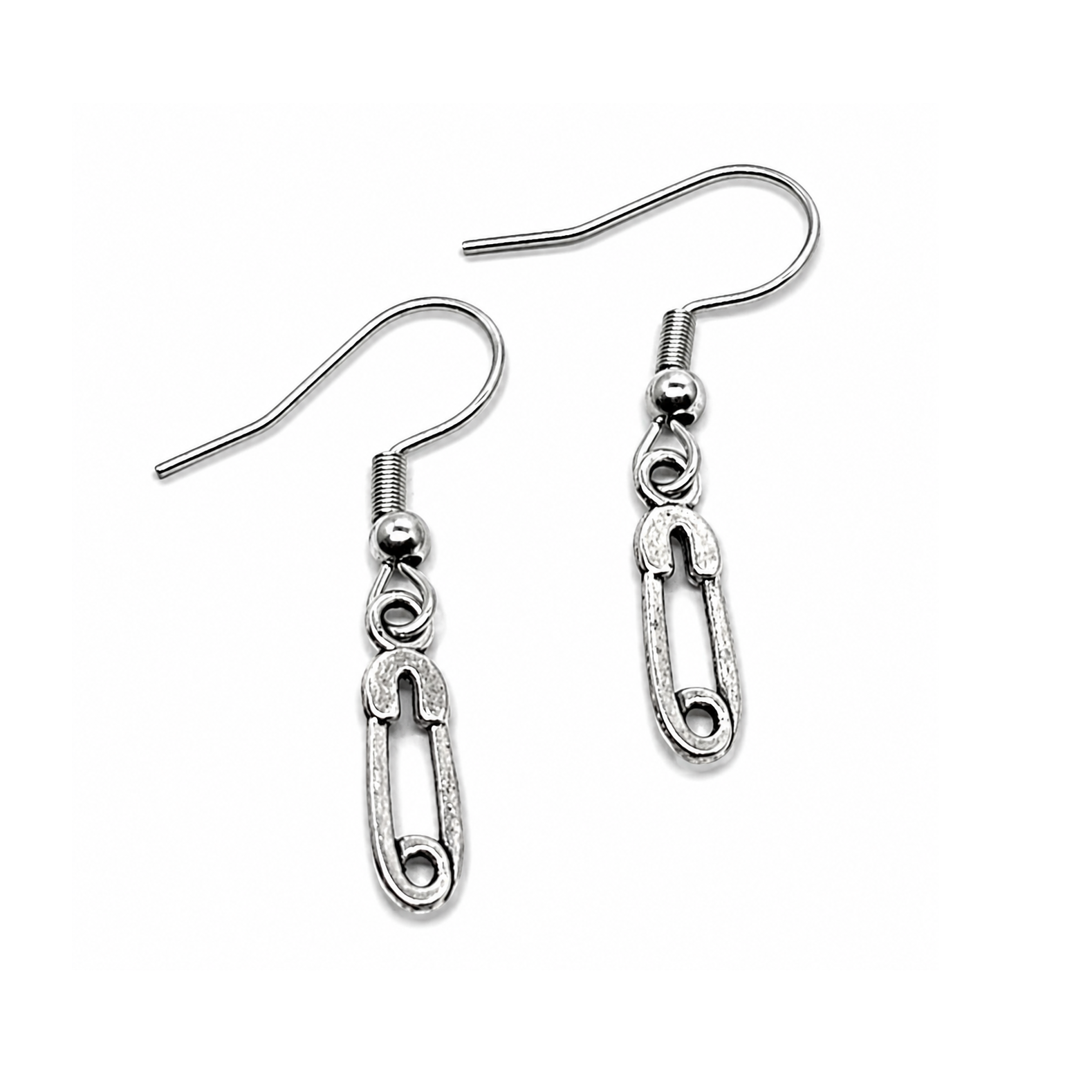 Safety Pin Earrings Pair Punk Emo Rock Steel Alternative Rebel Drop Dangle