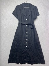Quince 100% Linen Button Front Midi Dress M Black Quiet Luxury Old Money Minimal