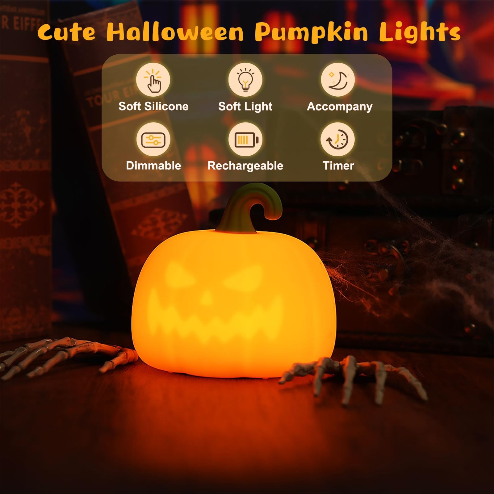 Best VEEKI Pumpkin Night Light for Kids Cute Halloween Lights Rechargeable with