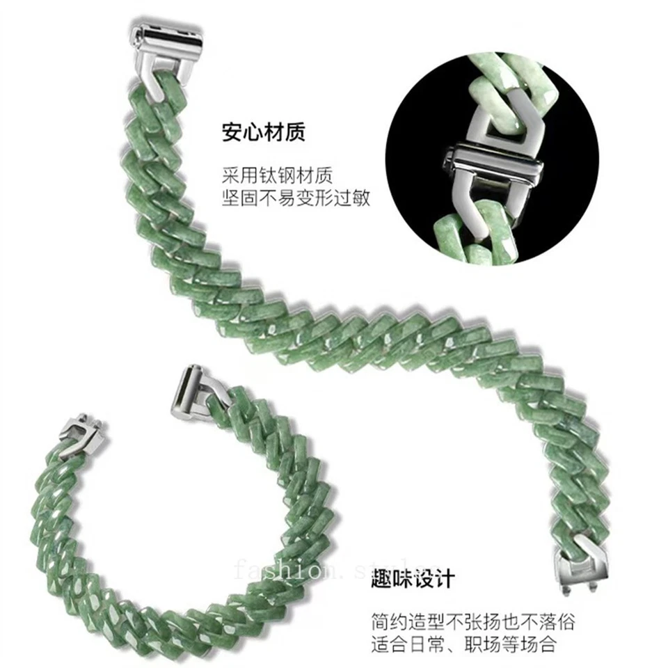 Collar Pulsera Cuadrado Eslabón Cubano Jadeíta Jade Verde Natural Grado A Real Foto 3 de 4