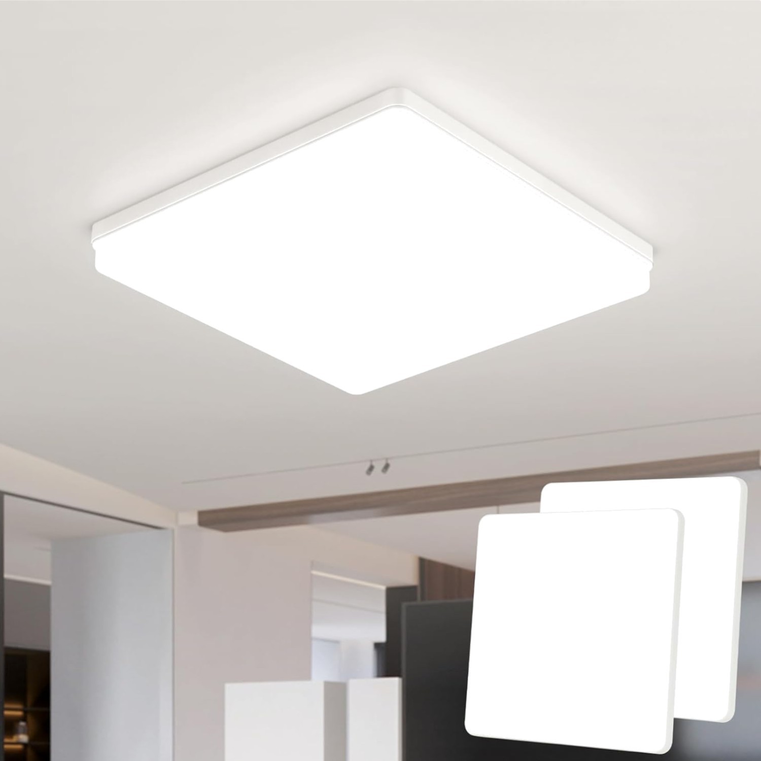 Plafonnier LED carré 48W blanc neutre pour éclairage de plafond salon moderne