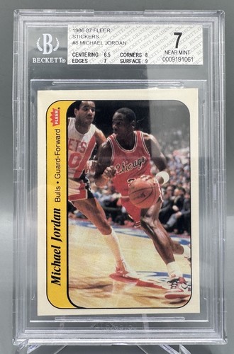 1986-87 Fleer Michael Jordan Sticker #8 BGS 7 Near Mint RC Rookie Bulls