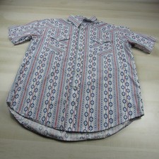 Panhandle Shirt Mens Large Blue Red Aztec Pearl Snap Button Down Cotton