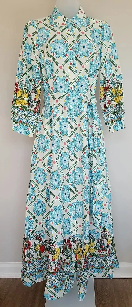 knee length dresses for ladies Clara Linen Blend Shirt Dress-Multi, Citrus Vine Tile main image 0