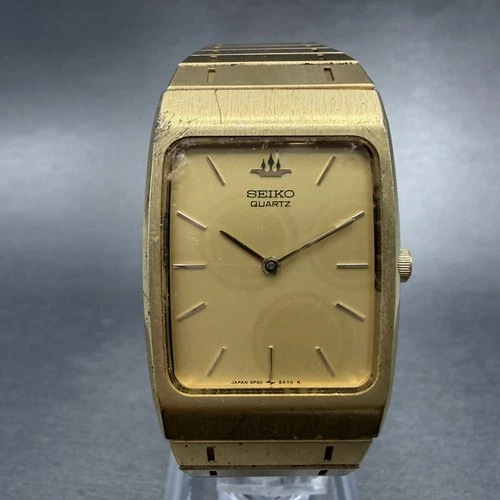 Seiko Tank Watch Men 24mm Champagne Dial Gold Tone Vintage 5P30-5190 New Battery