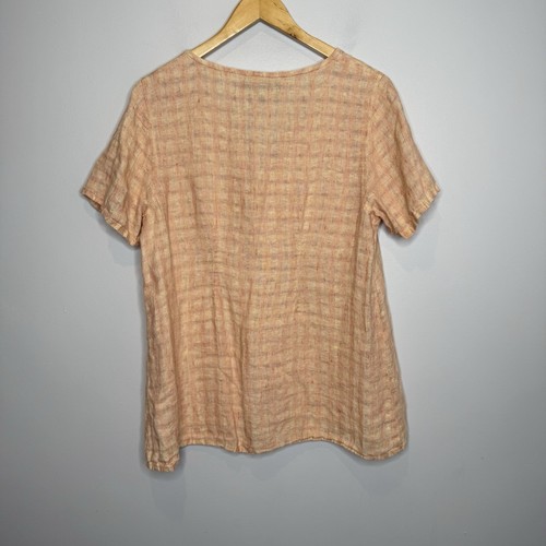 Flax Linen Button Down Shirt Short Sleeved Casual Peach Coral Size S - Picture 5 of 7