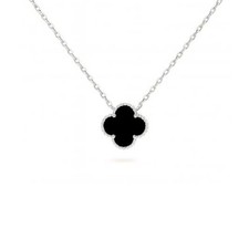 Collana Donna Argento 925 Argentato Quadrifoglio Nero _LSC21