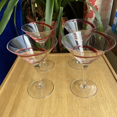 Pier 1 Swirl Line Ruby Red Martini Cosmopolitan Cocktail Glasses Set Of 4