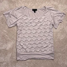 AB Studio Greyish-Tanish Lace Lined Top Scoop Neck with a banded bottom! Size XS