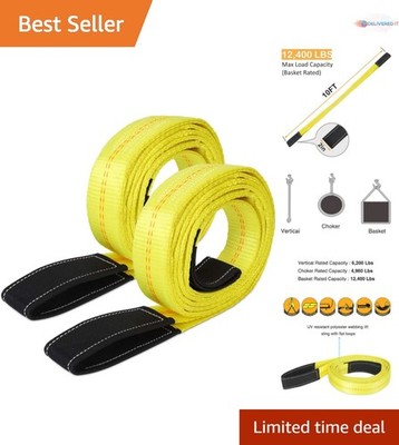 Durable 2 Pack 10ft Lifting Straps - Heavy Duty 12,400 lbs Capacity for Recovery