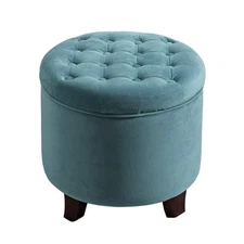 Home Decor | Upholstered Round Velvet Tufted Foot Rest Ottoman | with Storage
