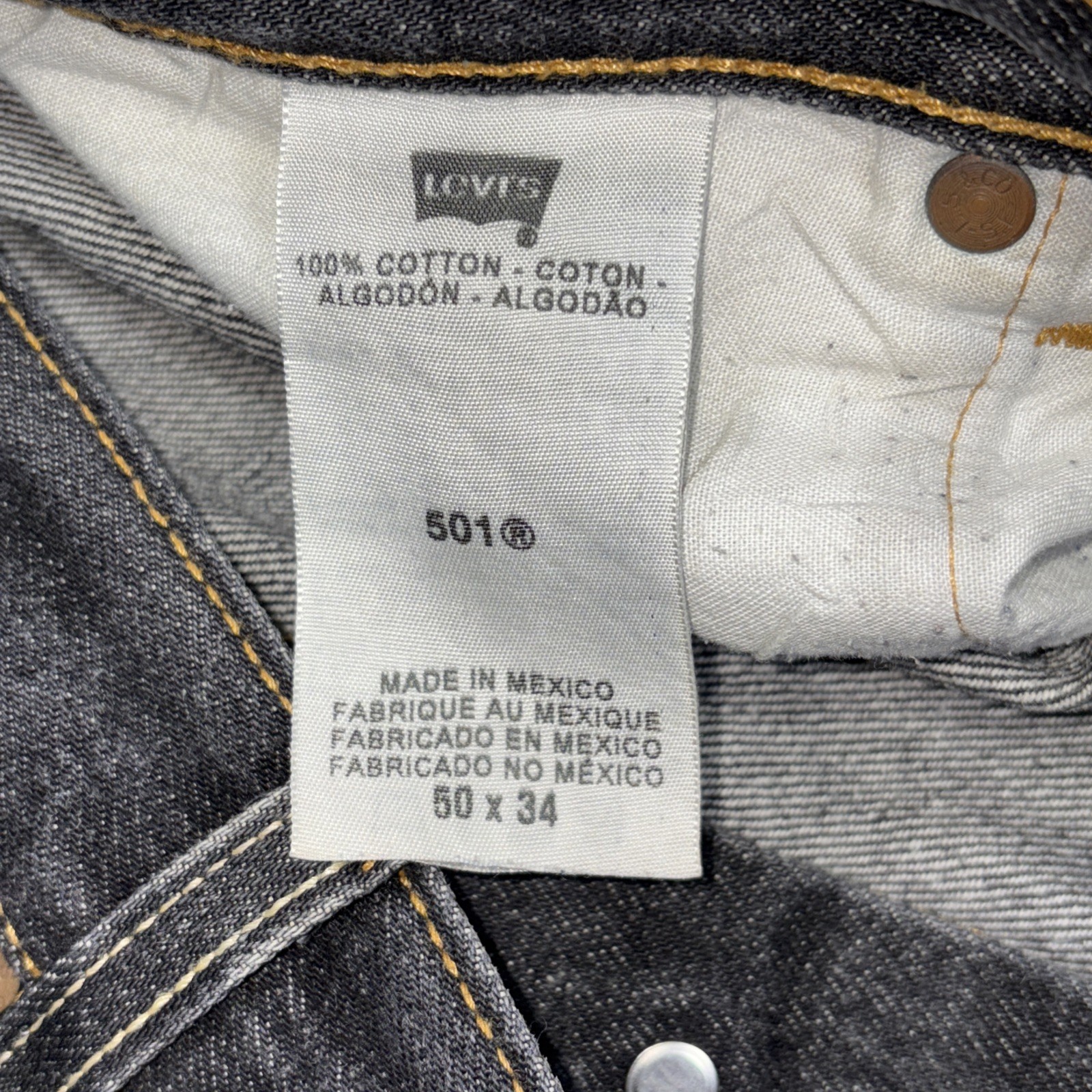 Levis Strauss 501 50 X 34 Fits 46 X 31 Button Fly Black Denim Cotton Jeans - View 5