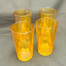 Jeanette Carnival Glass-Honeycomb-Gold Luster/Iridescent-Glasses-Set Of 4