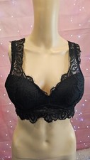 Victoria's Secret Pink Women Black Floral Lace Cutout Padded Bralette Bra Size S